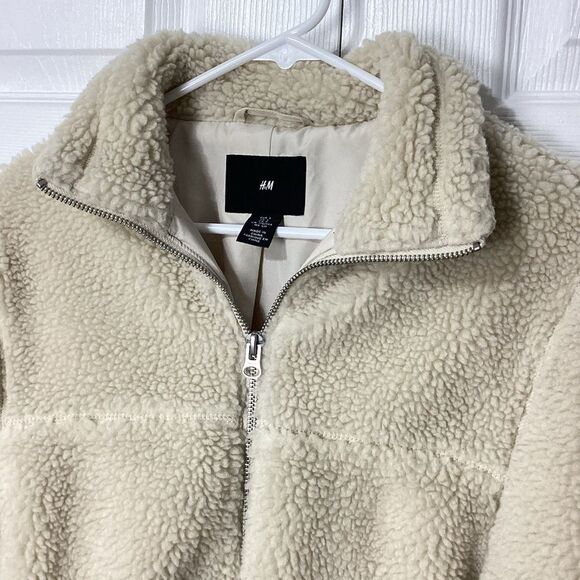 H&M Sherpa Fleece Jacket Zip Front Off-White Cream Size S - Picture 4 of 9
